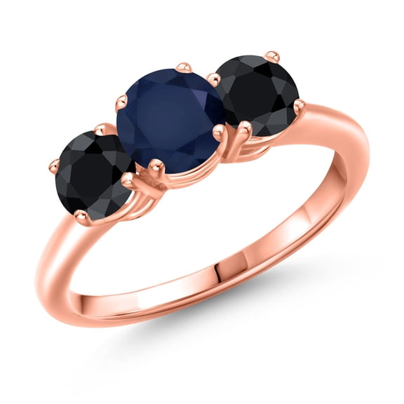 Gem Stone King 18K Rose Gold Plated Silver Blue Sapphire and Black Sapphire Engagement Ring for Women | 2.48 Cttw | Round 6MM | Gemstone September Birthstone | Size 7