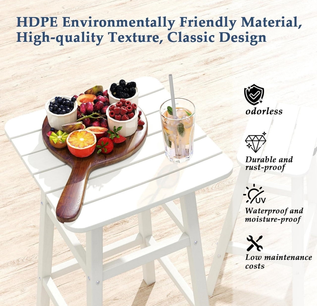 Outdoor Bar Table, HDPE Patio Bar Table, All Weather Height Patio Tables, Outdoor Bar Height Table, Tall Bistro Pub Table for Outside Deck, Porch