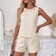 thumbnail image 5 of Cagogo Women's 2 Piece Shorts Set Casual Summer Cruise Outfits Loose Sleeveless Crop Top Comfy Pants Matching Lounge Sets Airport Travel Outfit Clothes, Beige L, 5 of 8