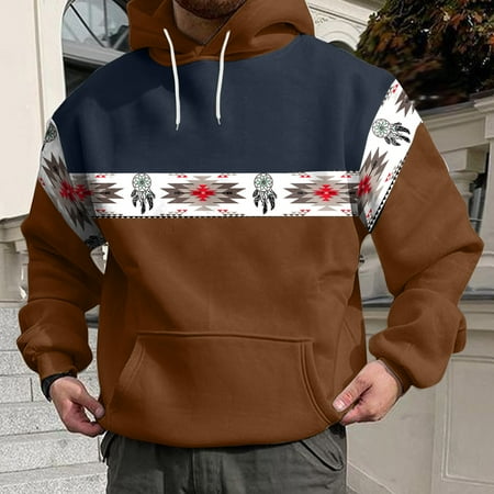 

nsendm Men Winter Spring Casual O Neck Long Sleeve 3D Printed Hooded Sweatshirt Top Blouse Maternity Sweatshirts Sweatshirt Brown Small