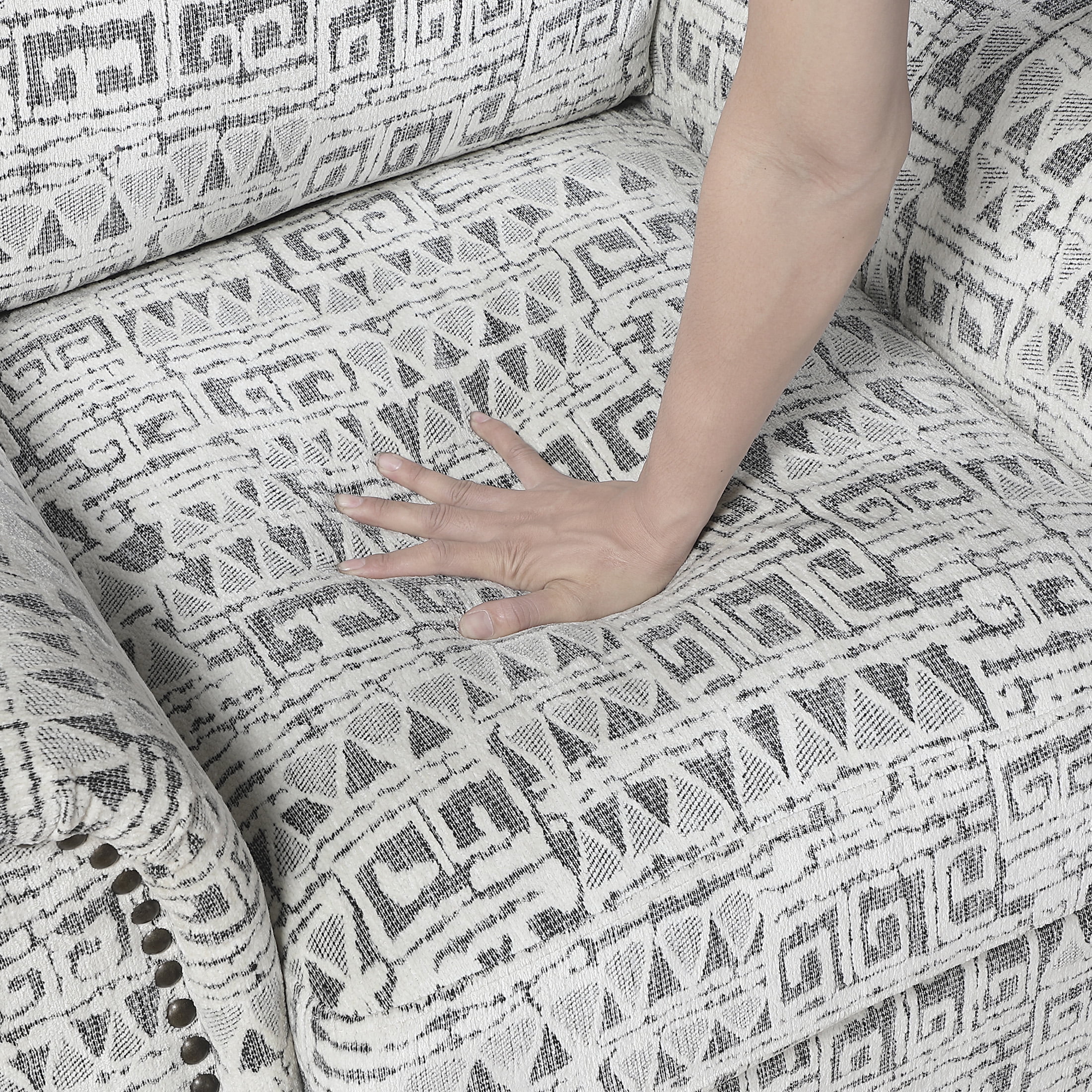 OakvillePark Solvane Jacquard Swivel Chair with Nailhead Trim, Gray and White Geometric Pattern