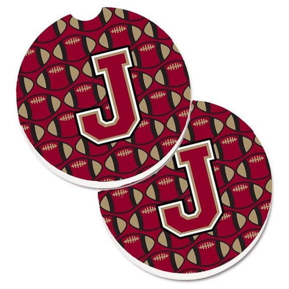 Letter J Football Garnet & Gold Set of 2 Cup Holder Car Coaster