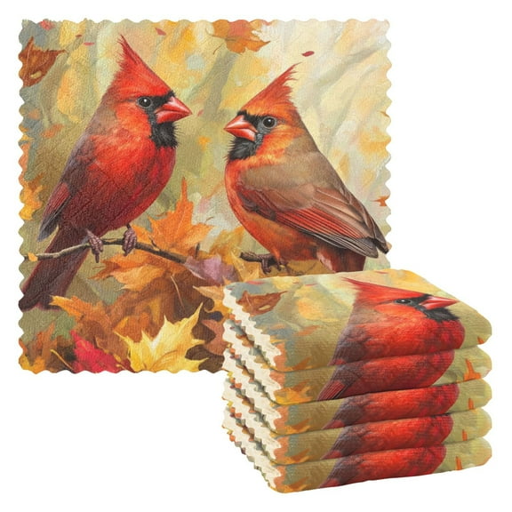 6 Pack Kitchen Dish Towels, 11 Inch x 11 Inch Reusable Cleaning Cloths for Washing Dishes Dish Cloths for Drying Dishes Red Birds