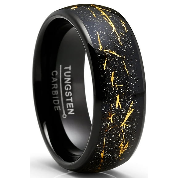Metal Masters Mens Tungsten Wedding Band Star Dust Black Engagement Ring Metal Shavings 8mm