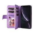 thumbnail image 3 of Multifunctional Case for iPhone XR,[RFID Blocking] 9 Credit Cards Holder with Wrist Strap, Premium PU Leather Zipper Wallet Purse Magnetic Flip Phone Cover For iPhone XR, Purple, 3 of 12