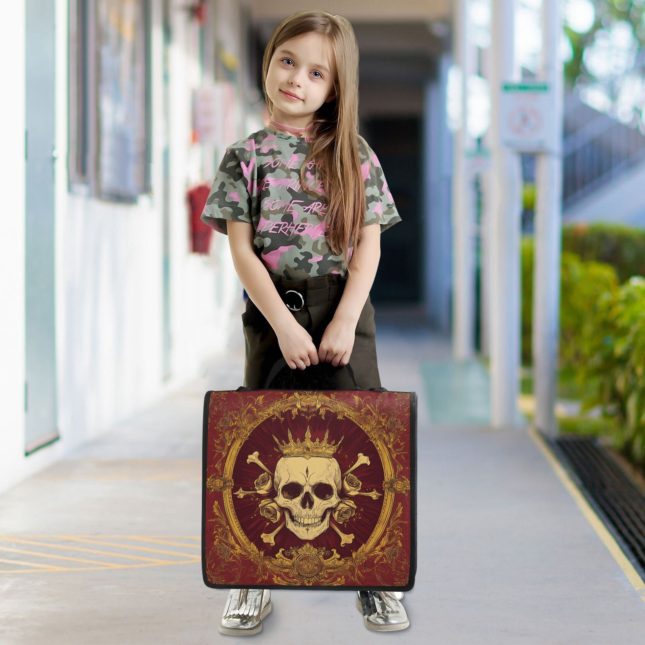 3 Ring Zipper Binder with Shoulder Strap Waterproof Trapper Keeper 2 Inch D-Ring 500 Sheets Capacity Medieval Skeleton