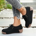 thumbnail image 3 of Denim Loafers for Women Platform Soft Sole Cushioned Walking Shoes Lace up Casual Round Toe Canvas Shoes Black Size 7.5, 3 of 6