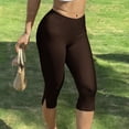 thumbnail image 6 of Karymi Wide Leg Pants Woman Solid High Waist Split Hem Capri Leggings, Stretch Slim Fit Knee Length Cropped Yoga Pants, Seamless Bodycon Athletic Trousers Pants for Women, 6 of 7