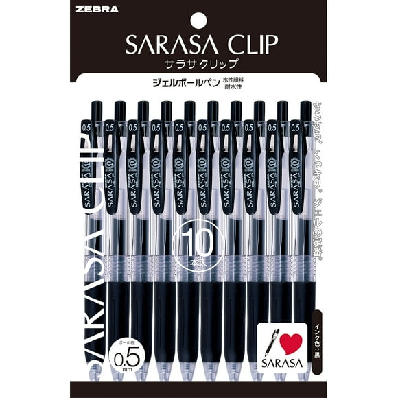 Bolígrafo de gel Zebra Sarasa Clip, 0,5 mm, negro, paquete de 10