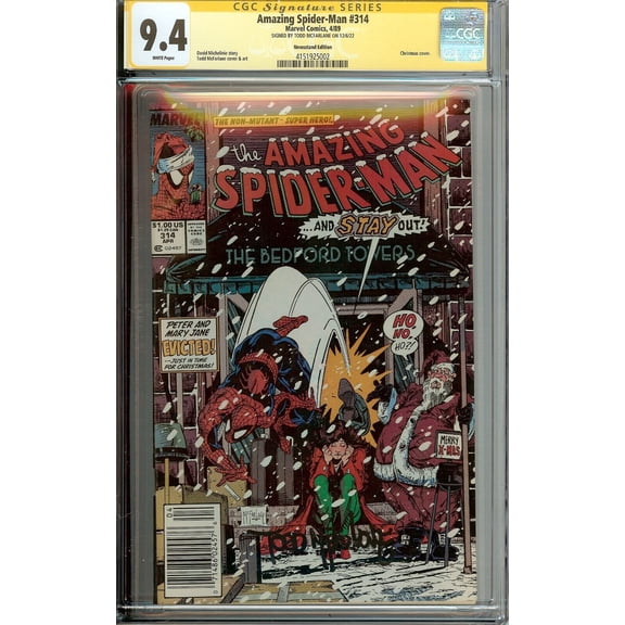 Amazing Spider-Man #314 Newsstand CGC 9.4 Signed Todd McFarlane X-Mas