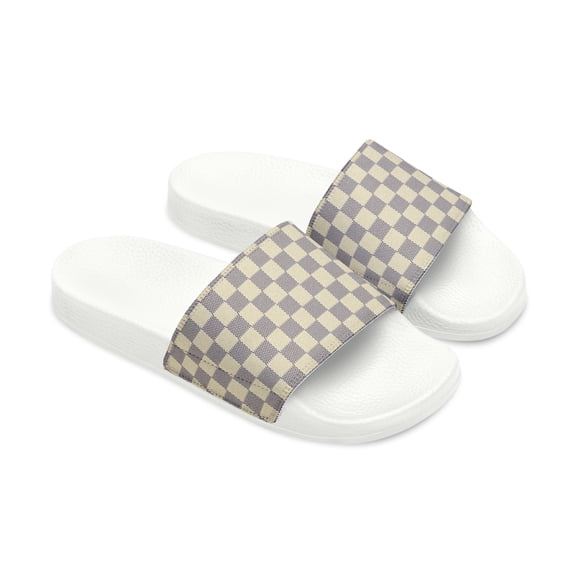 Cream Checkered Women's Slide Sandals Slippers