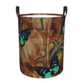 thumbnail image 6 of Picia Vintage Butterfly Green Large Laundry Basket, Waterproof, Freestanding Laundry Hamper, Collapsible Tall Clothes Hamper with Extended Handles-, 6 of 8