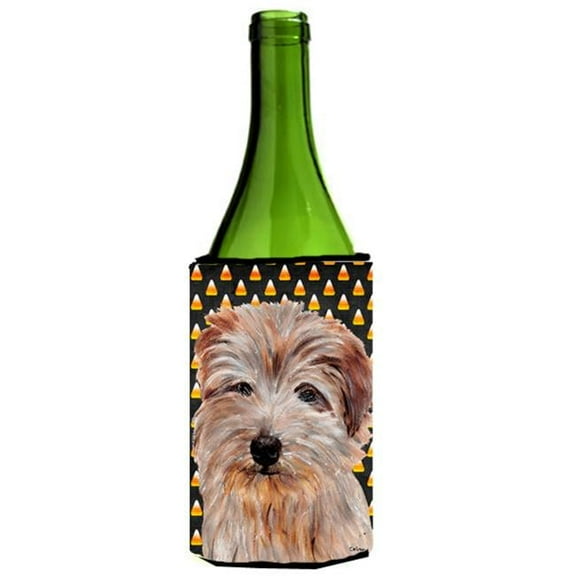 Norfolk Terrier Candy Corn Halloween Wine bottle sleeve Hugger  24 Oz.