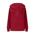 thumbnail image 4 of Lovskoo Waffle Hoodies for Women Dressy V Neck Button Down Blouse Fall Winter Long Sleeve Pullover Solid Color T-shirt Burgundy, 4 of 8