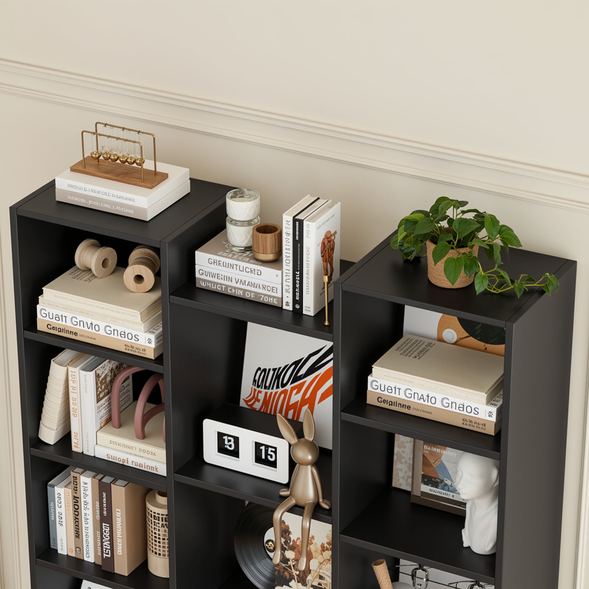 Homfa 21-Cube Bookcase and Bookshelves with Adjustable Shelves, 71.3'' Triple Width Open CD Display Storage Rack, Black