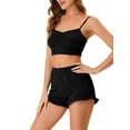 thumbnail image 4 of INSPIRE CHIC Women's Pajama Set Stretchy Knit Spaghetti Strap Runch Cami with Shorts 2 Pcs Loungewear L Black, 4 of 5