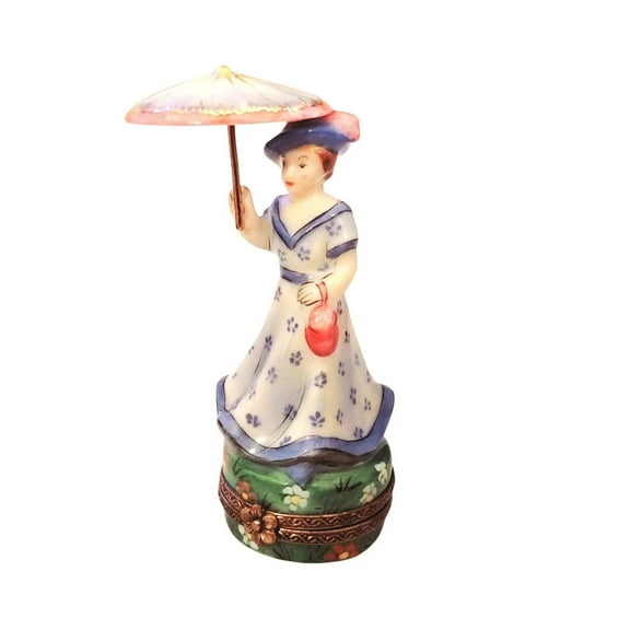Woman Umbrella Parasol Blue Monet Box | Limoges Boutique Limoges Box Porcelain Figurine