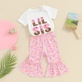 thumbnail image 2 of Bagilaanoe 2pcs Newborn Baby Girl Pants Set Letter Print Short Sleeve Romper Tops + Flare Trousers 3M 6M 12M 18M Infant Casual Clothes, 2 of 7