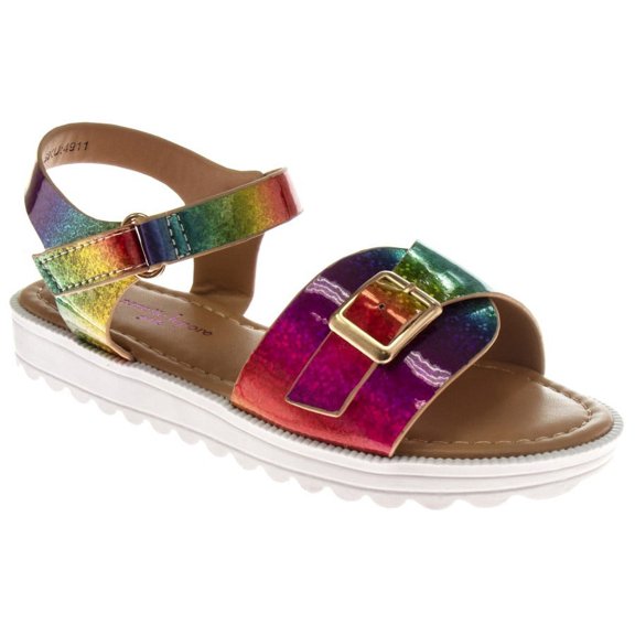 Nanette Lepore Girls White Sole Hook & Loop Sandals (Little Kid Sizes) - Bright Multi, 11