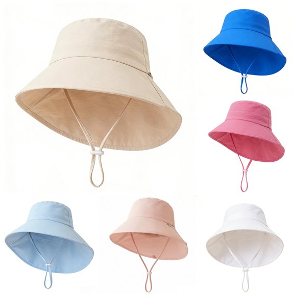 Oiyii Infant Girls Adjustable Bucket Hats Solid Chin‑Cord Outdoor Sun Hats, Beige