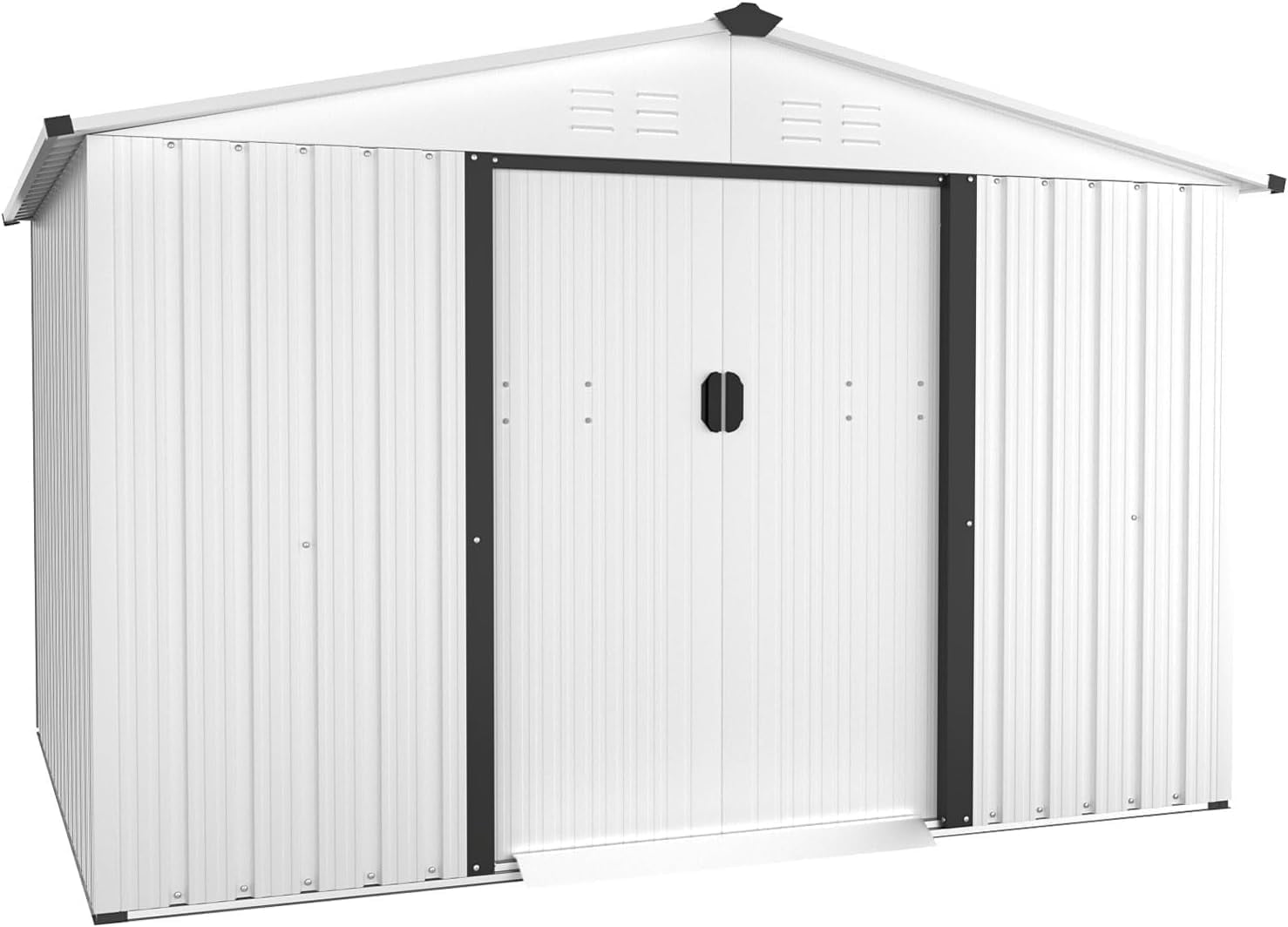 SOLAURA 8'x6' Outdoor Metal Storage Shed Garden Tool Shed with Sliding Door - White
