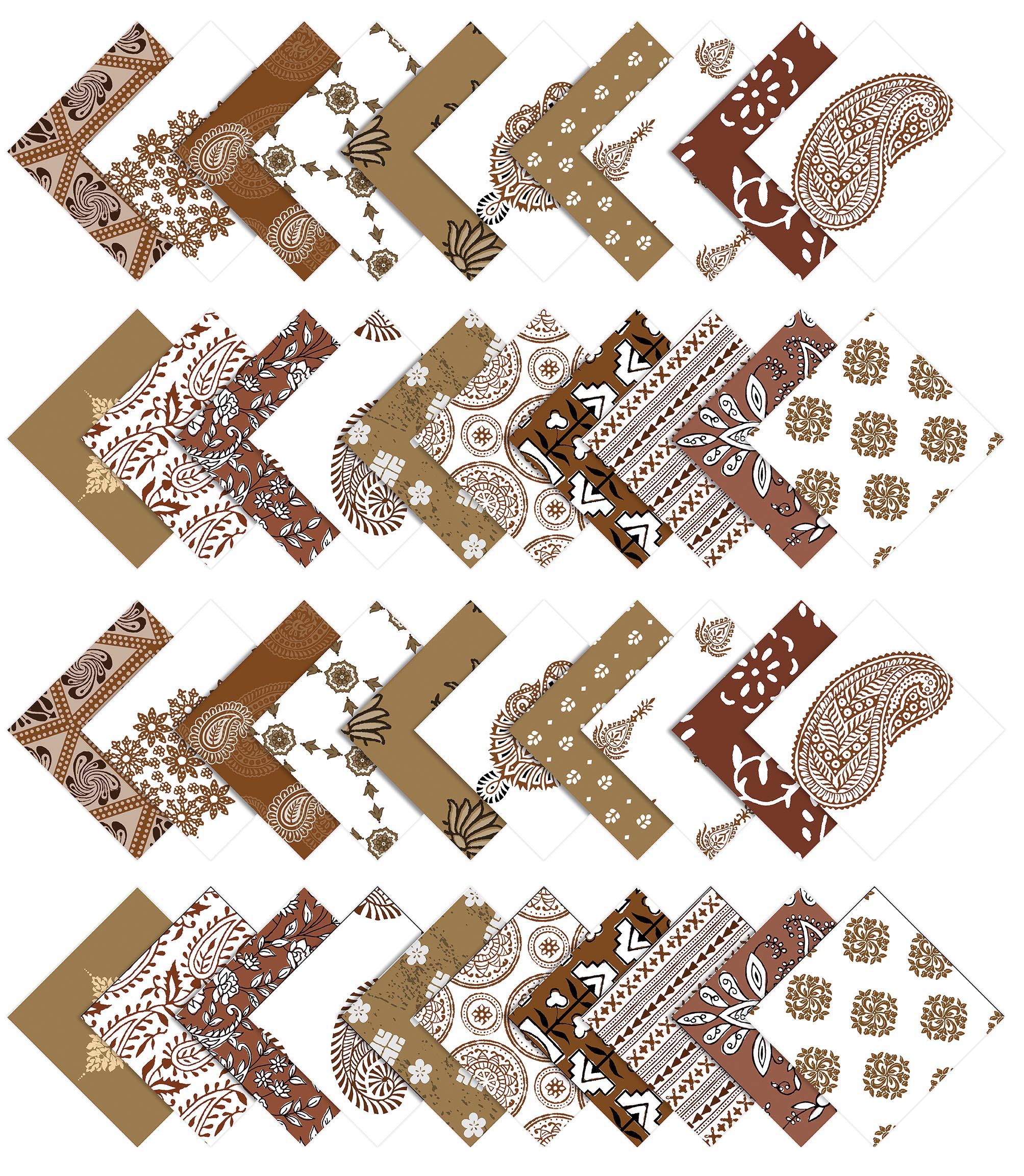 Soimoi 40Pcs Block Print Cotton Precut Fabrics For Quilting Craft Strips 2.5x42inches Jelly Roll - Light Brown