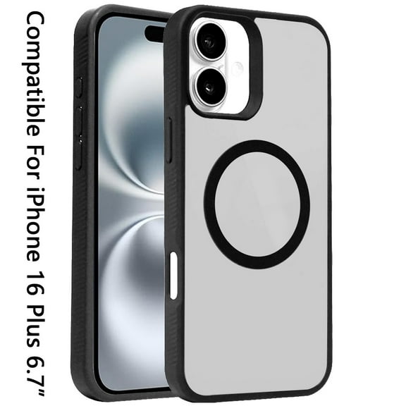 For Apple iPhone 16 Plus (6.7") Magnetic Case Hybrid Compatible with MagSafe TPU Slim Fit Shockproof Matte Hard Back Protective Cover ,Xpm Phone Case [ Black ]