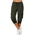 thumbnail image 2 of Cagogo Women Plus Size Cargo Capri Pants Elastic Waist Casual Cropped Pants with Pockets Travel Work Hiking Summer Loose Fit Trousers, Green L, 2 of 9