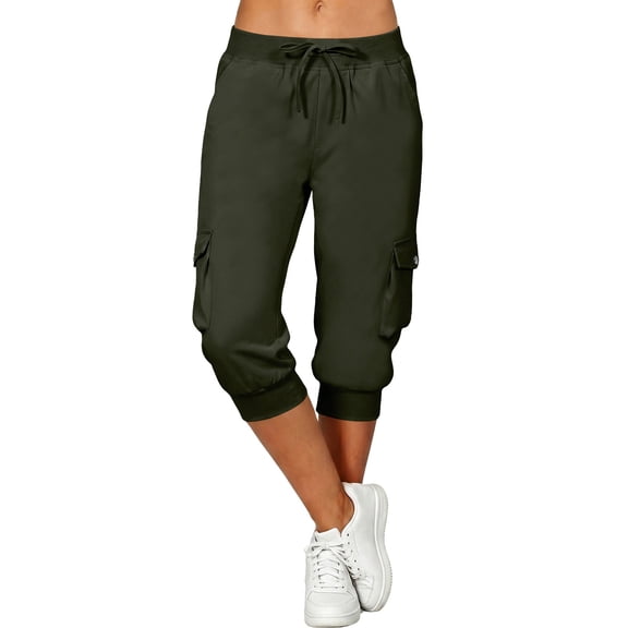 Maean Women's Capri Pants Quick Dry Joggers Capris Pant Drawstring Elastic Waist Loose Trousers with Pockets