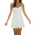 thumbnail image 3 of xiaxaixu Femmes Mini Robe d'Été, Sans Manches Cravate Épaule Noeud devant Volant Robe de Ligne, 3 of 9