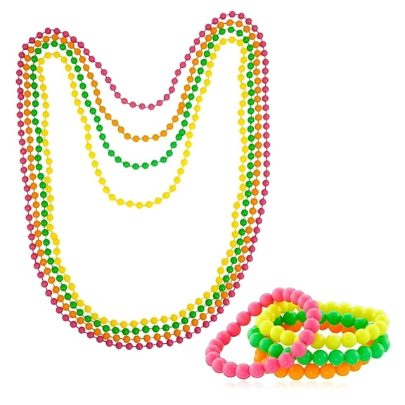 DESIGNICE 4Pcs 1980s Costume Accessory Set Women Fluorescent Neon Bracelets Necklaces Dress Up Costume Photo Props Style A