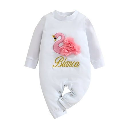 

Qiylii Baby Girls Romper Swan Letter Pattern Long Sleeve O-Neck Baysuit
