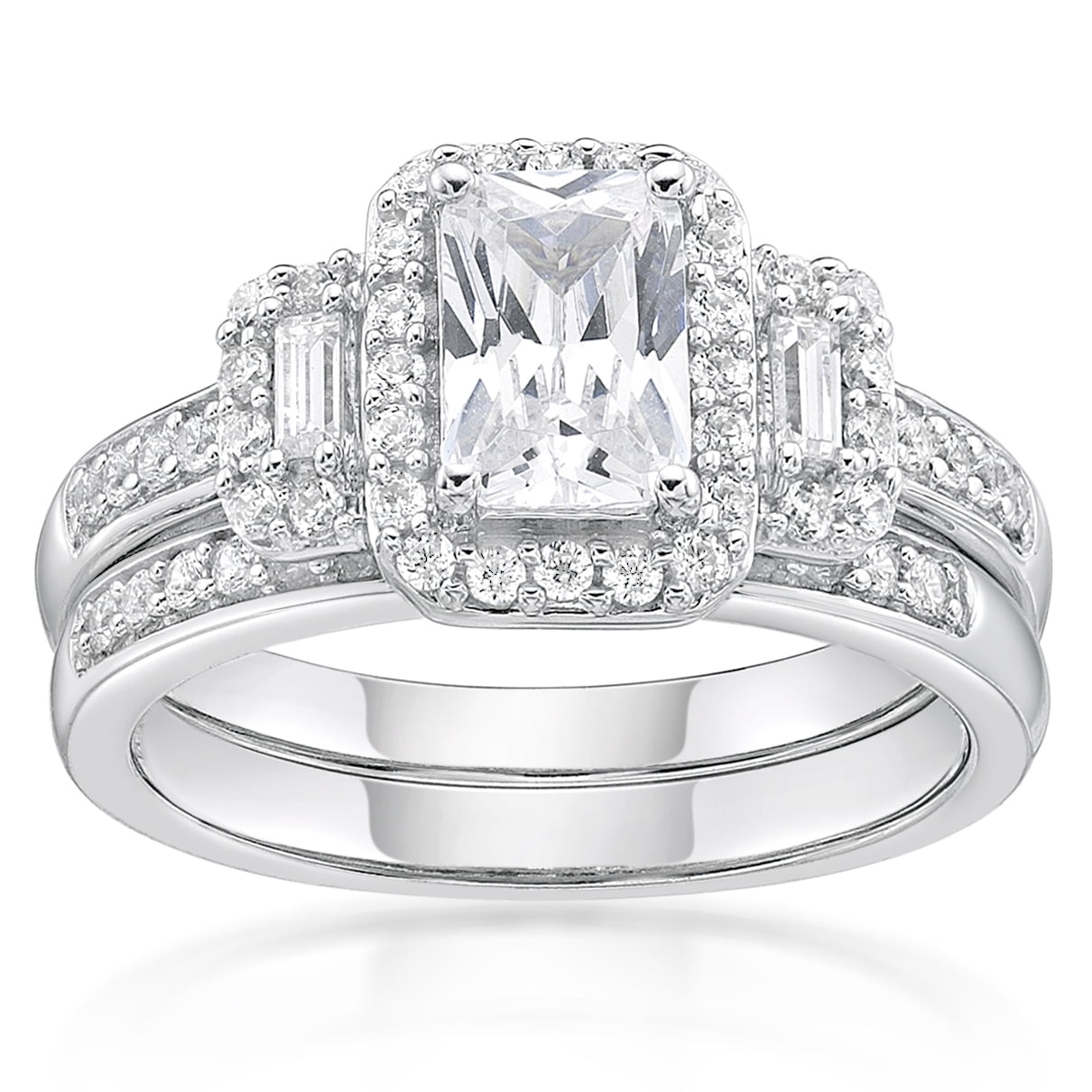 Pure Silver White Gold Finish Engagement Ring Bridal Lab Diamond Square Ring 