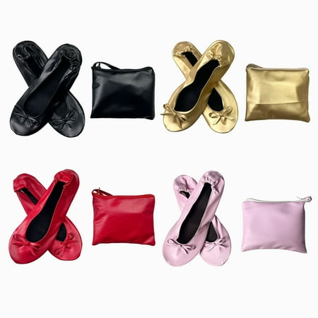 

1 Pair Foldable Ballet Shoes with Storage Bag Super Soft Wear Resistant Breathable Easy to Clean Yoga Dance Slippers Shoes
