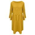 thumbnail image 3 of QUYUON Women Babydoll Dress Summer Round Neck Bell 3/4 Sleeve Mini Short Dresses Casual Loose Pleated A-Line Swing Tunic T-Shirt Dress Beach Sundresses Travel Dress, Yellow S, 3 of 5
