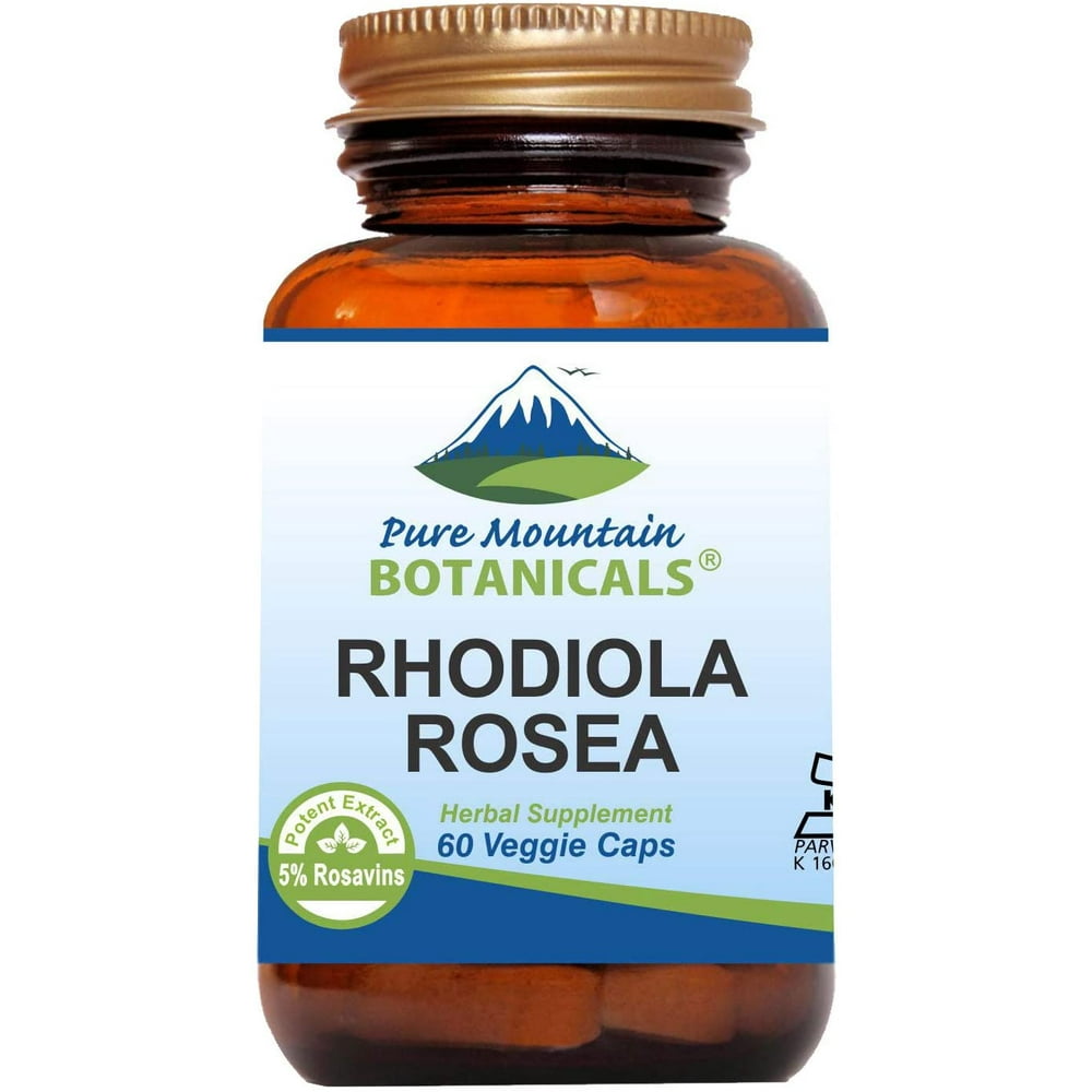 Rhodiola Rosea Capsules Kosher Vegan Herbal Supplements Brown Glass