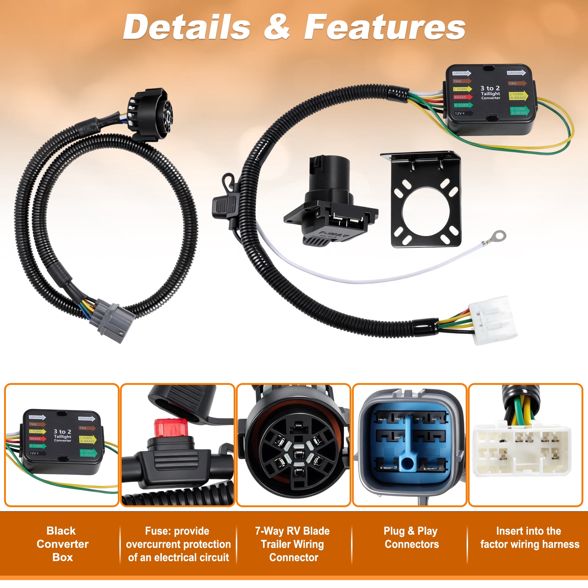 Unique Bargains 7-Way Trailer Wiring Harness for Honda Pilot 2009-2011 and Ridgeline