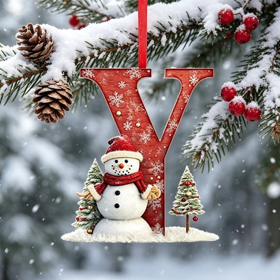 Cififendec Christmas 26‑Letter Acrylic Hanging Ornaments, Snowman Alphabet Pendant Decor for Xmas Tree Gift Bag Window Holiday Decor