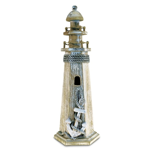 Puzzled COTA Global Baja Anchor Lighthouse Decor - Handmade and Crafted Wooden Lighthouse Decoration with Anchor, Decorative Beach Style Tabletop Centerpiece, Nautical Themed Home Decor - 14.5 Inch