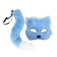 thumbnail image 4 of Máscara y cola de animal peludas, accesorios para cosplay, ideales para disfraces, actuaciones y juegos de rol. azul, 4 of 9