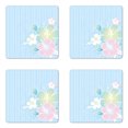 thumbnail image 1 of Flower Coaster Set of 4, Bouquet of Hibiscus Flowers on Vertical Striped Background Soft Color Print, Square Hardboard Gloss Coasters, Standard Size, Pale Blue Pale Pink, by Ambesonne, 1 of 2