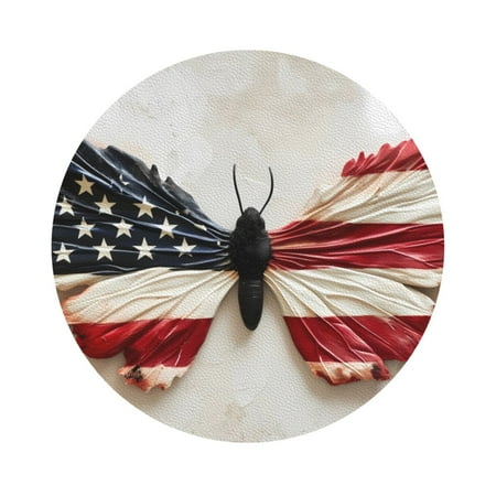 

Matuu American Flag Butterfly Wall for Cup Coasters Set of 6 Leather Coasters Desk Coasters for Office Measures 4” x 4” Round Shape