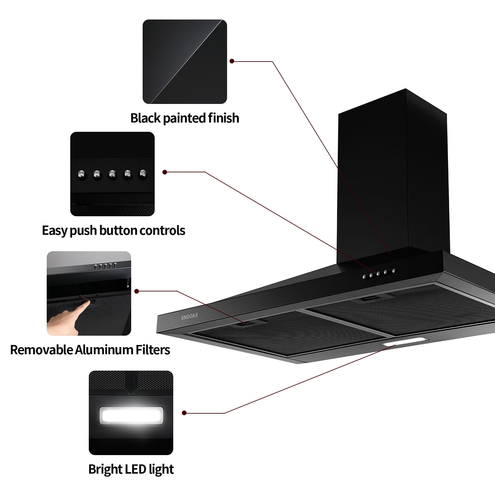 Joeaonz 24-inch Wall Mount Convertible Range Hood with LED Lighting, 450 CFM, Stainless Steel, 3-Speed