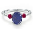 thumbnail image 3 of Gem Stone King 14K White Gold Blue Lapis and Red Created Ruby Engagement Ring for Women | 2.28 Cttw | Oval 9X7MM | Gemstone Birthstone | Size 5, 3 of 6