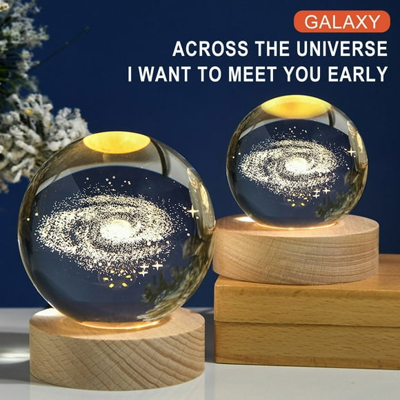 Lámpara de noche de cristal con forma de astronauta y galaxia planetaria brillante, con alimentación por USB, cálida/RGB, ideal como regalo para niños.