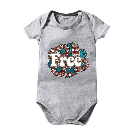 

Unisex Baby Onesie Clothing Summer Independence Day Floral Celebration Cartoon Print Short Sleeve Crawl Romper Clothes 0 To 24 Months Kids