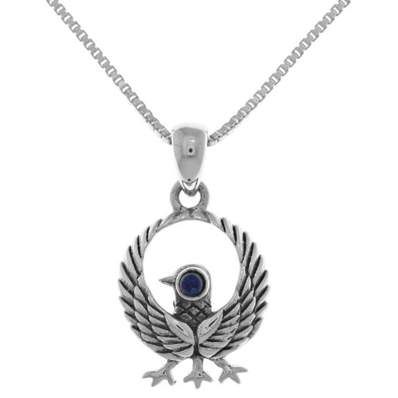 Jewelry Trends Sterling Silver Kumano Crow Pendant with Synthetic Lapis on 18 Inch Chain Necklace