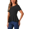 thumbnail image 4 of INSPIRE CHIC Women's Peplum Top Short Sleeve Round Neck Stretch Classic Blouse M Black, 4 of 6