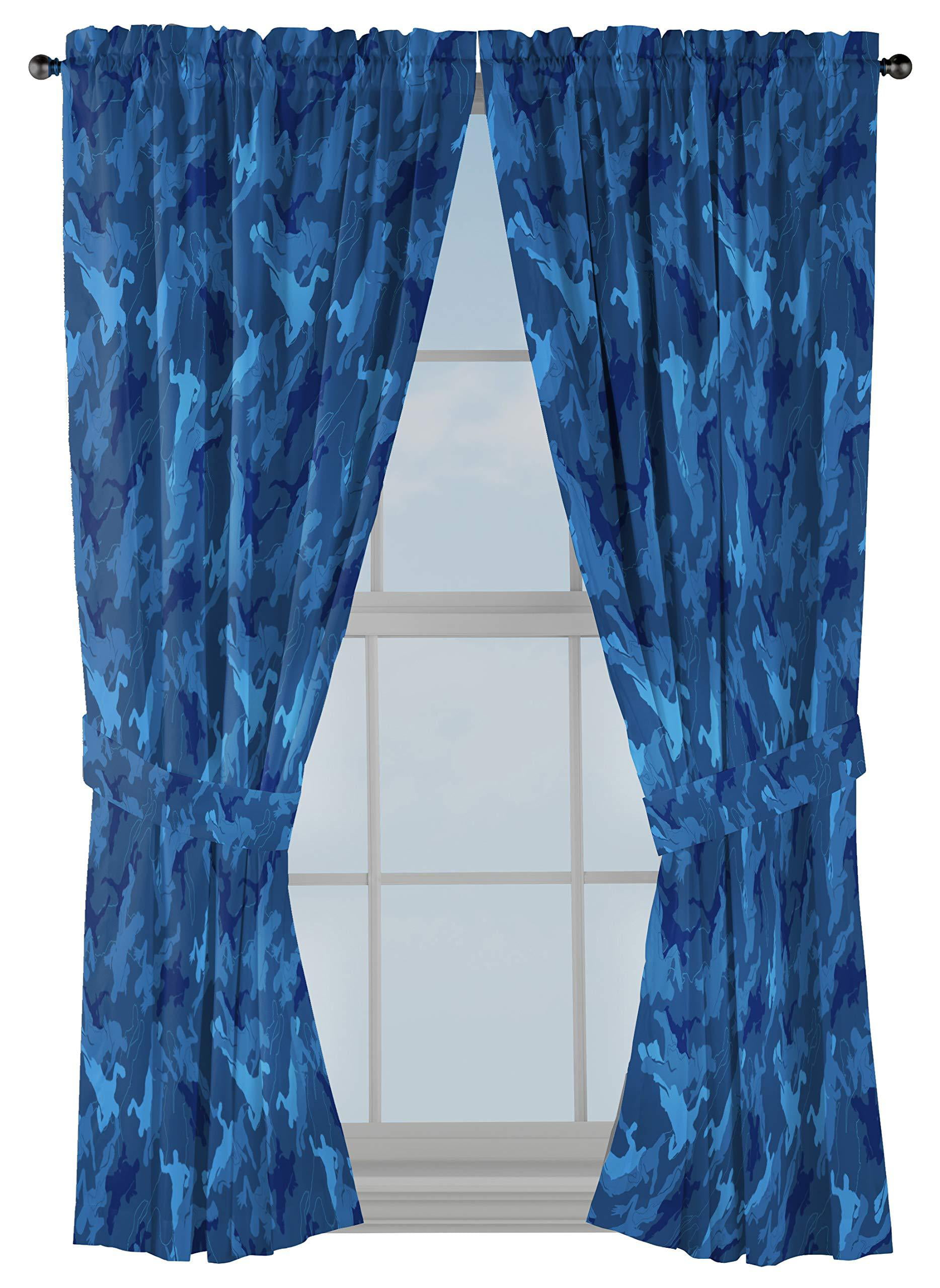 Kids Collection Bedding 4 Piece Blue Curtain Set with Panel tiebacks FOOTBALL 