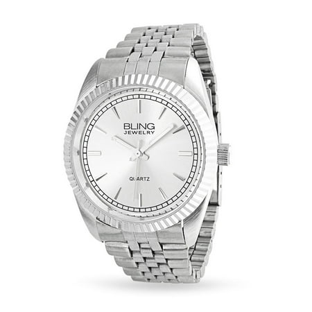 Bulldogs Mens Executive Watch - Classic Mens Executive Wrist Bracelet Watch For Men White Round Dial Silver Tone Metal Link Band Stainless Steel